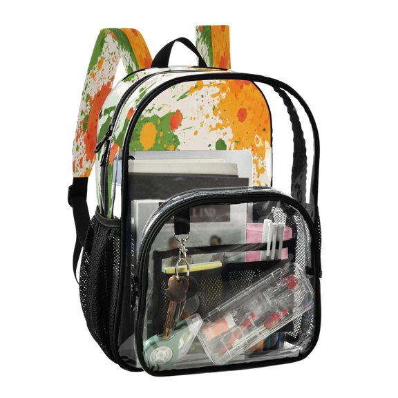 PVC Transparent Backpack Stylish & Durable Clear Backpack Perfect for School, Travel and Outings Paint Splatter Pattern