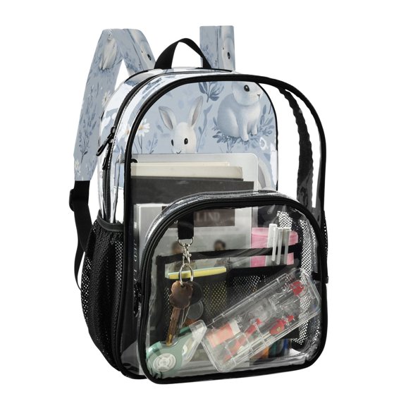 PVC Transparent Backpack Stylish & Durable Clear Backpack Perfect for School, Travel and Outings Pale Gray Bunny
