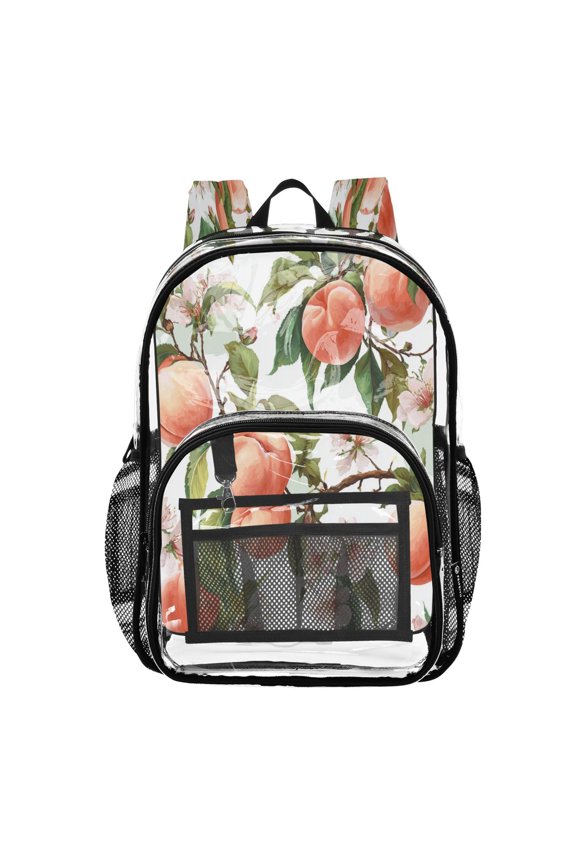 PVC Transparent Backpack Stylish & Durable Clear Backpack Perfect for School, Travel and Outings Peach Fruit Pattern