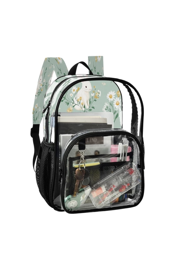 PVC Transparent Backpack Stylish & Durable Clear Backpack Perfect for School, Travel and Outings Playful Rabbits