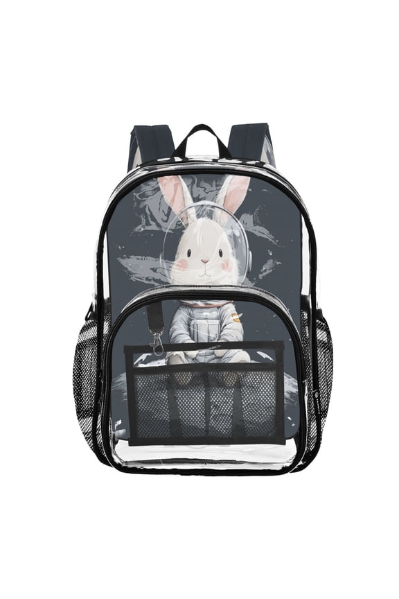 PVC Transparent Backpack Stylish & Durable Clear Backpack Perfect for School, Travel and Outings Rabbit in A Space