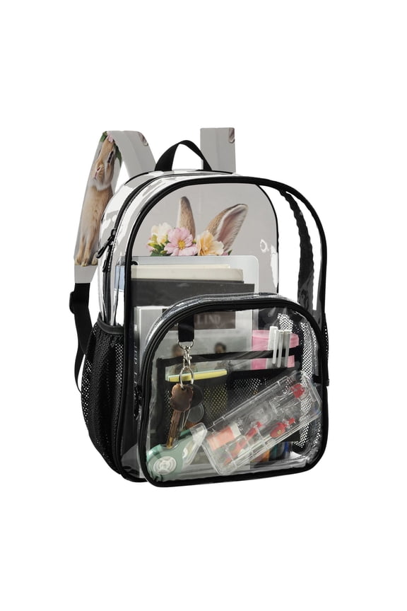 PVC Transparent Backpack Stylish & Durable Clear Backpack Perfect for School, Travel and Outings Rabbit with Flower Crown