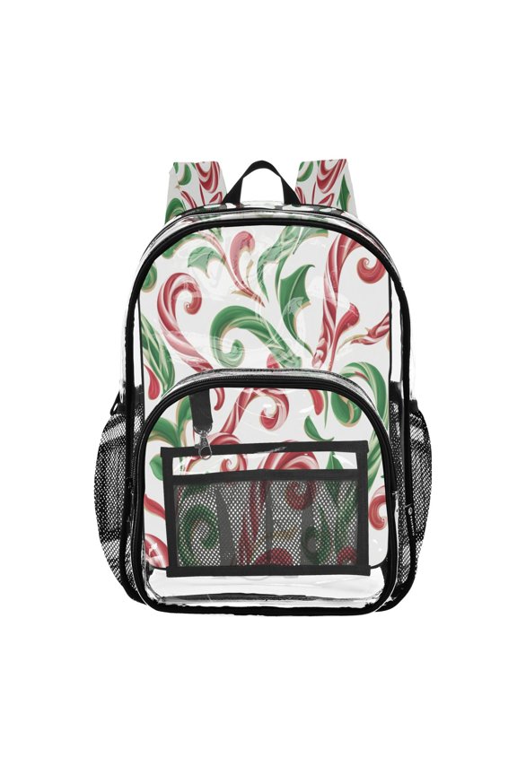 PVC Transparent Backpack Stylish & Durable Clear Backpack Perfect for School, Travel and Outings Red and Green Candy-cane