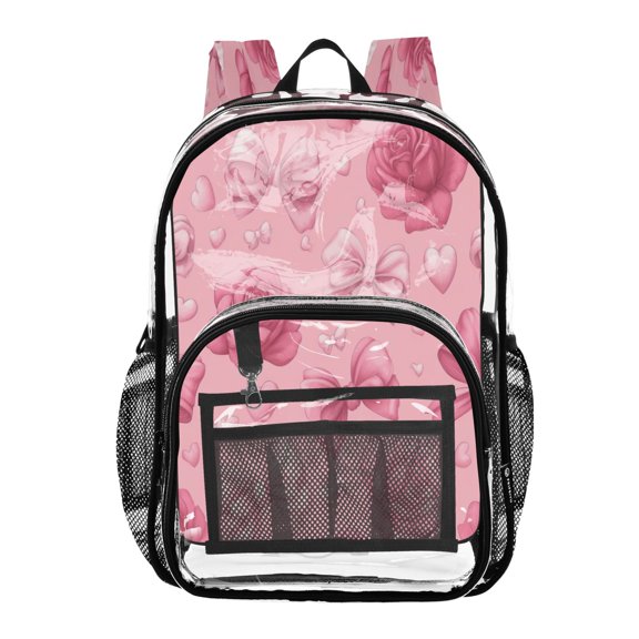 PVC Transparent Backpack Stylish & Durable Clear Backpack Perfect for School, Travel and Outings Roses and Bows Pattern