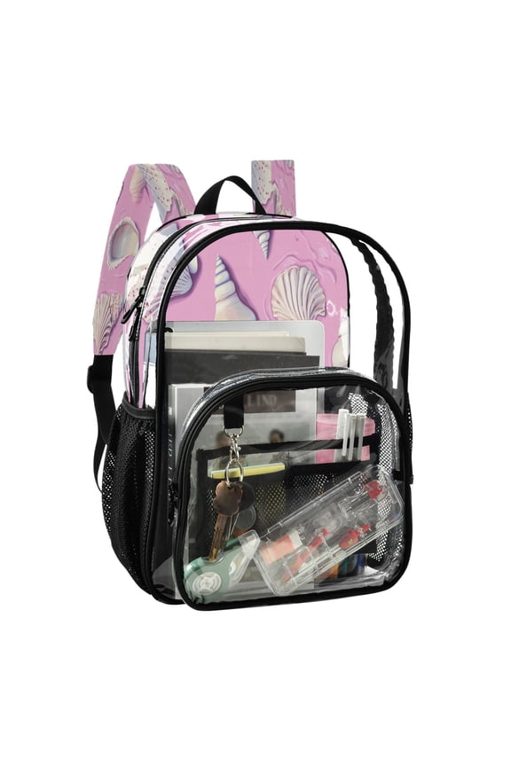 PVC Transparent Backpack Stylish & Durable Clear Backpack Perfect for School, Travel and Outings Seashells and Conch Shells
