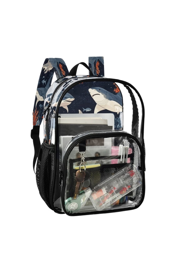 PVC Transparent Backpack Stylish & Durable Clear Backpack Perfect for School, Travel and Outings Sharks and Manta Rays