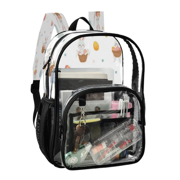 PVC Transparent Backpack Stylish & Durable Clear Backpack Perfect for School, Travel and Outings Small Easter Bunnies