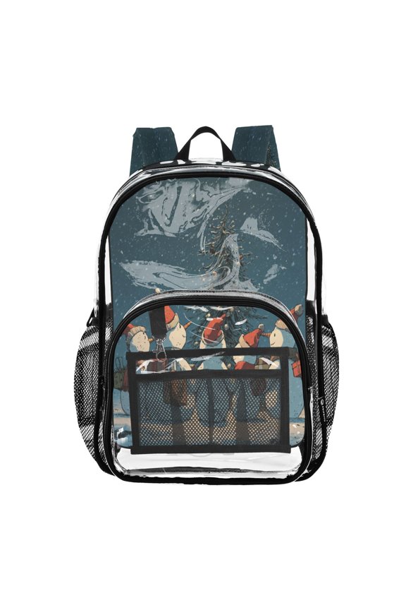 PVC Transparent Backpack Stylish & Durable Clear Backpack Perfect for School, Travel and Outings Snowman with A Christmas Hat