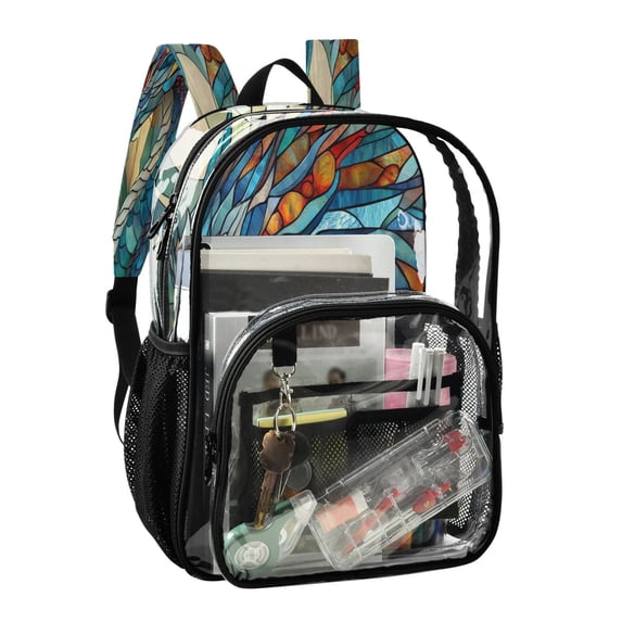 PVC Transparent Backpack Stylish & Durable Clear Backpack Perfect for School, Travel and Outings Stained Glass Dragon