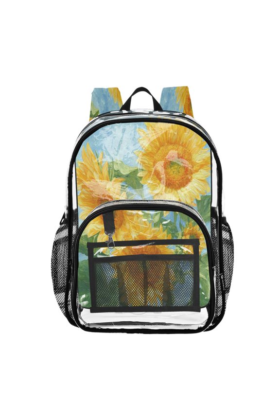 PVC Transparent Backpack Stylish & Durable Clear Backpack Perfect for School, Travel and Outings Sunflower Oil Painting