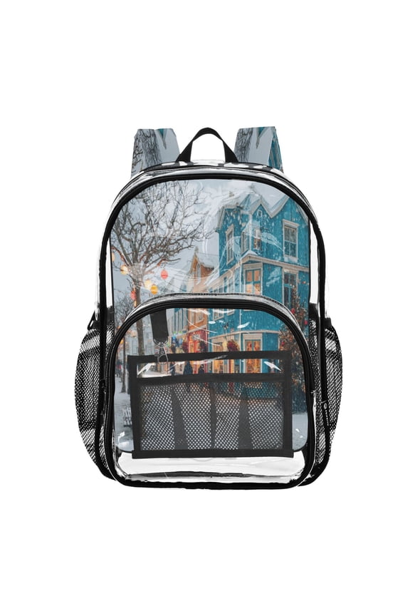 PVC Transparent Backpack Stylish & Durable Clear Backpack Perfect for School, Travel and Outings Town in Winter