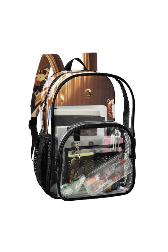 PVC Transparent Backpack Stylish & Durable Clear Backpack Perfect for School, Travel and Outings Vinyl Record Player Pattern