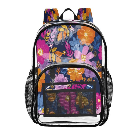 PVC Transparent Backpack Stylish & Durable Clear Backpack Perfect for School, Travel and Outings Vividly Colored Flowers