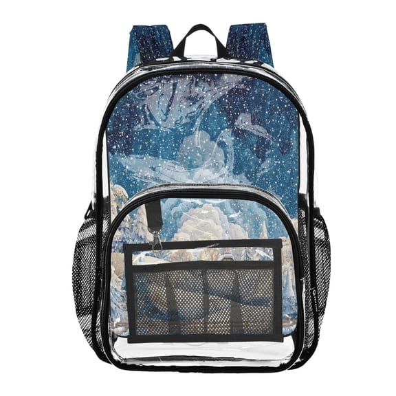 PVC Transparent Backpack Stylish & Durable Clear Backpack Perfect for School, Travel and Outings Winter Fairyland Scene