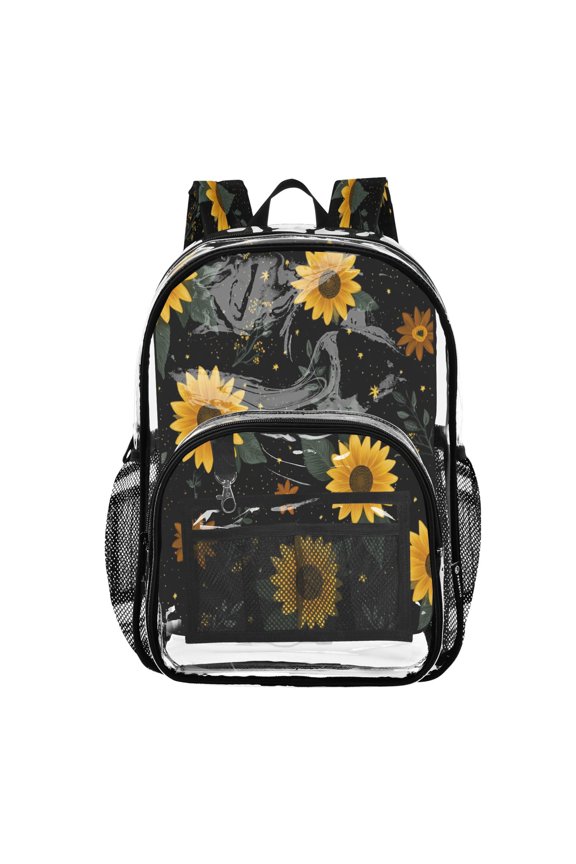PVC Transparent Backpack Stylish & Durable Clear Backpack Perfect for School, Travel and Outings Yellow Sunflower Pattern