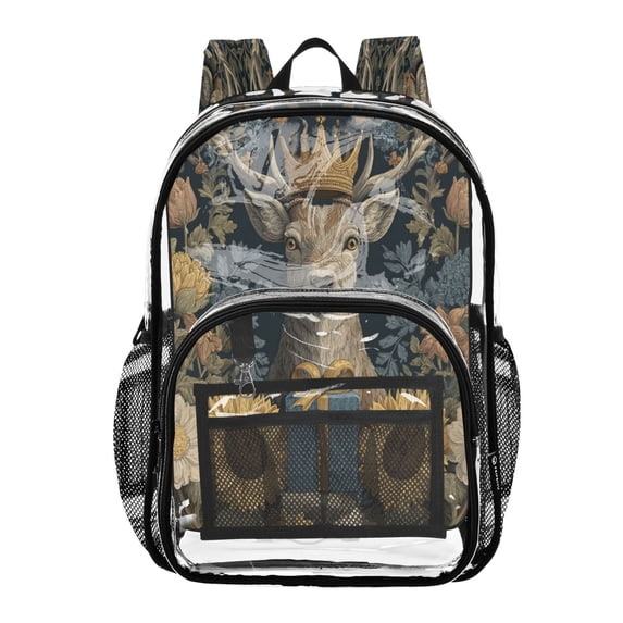 PVC Transparent Backpacks Clear Backpack for Travel and Outings Beautiful Deer Wearing A Crown