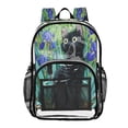 thumbnail image 1 of PVC Transparent Backpacks Clear Backpack for Travel and Outings Black Cat and Irises, 1 of 7