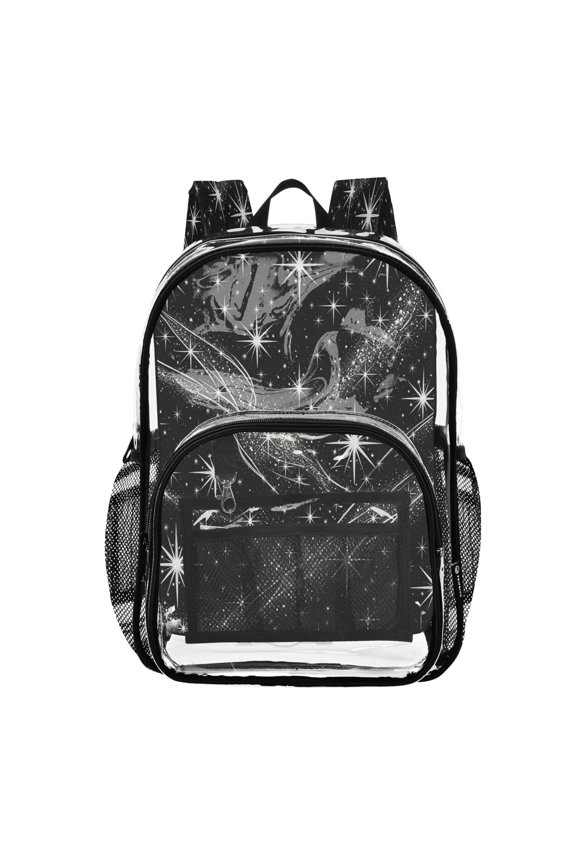 PVC Transparent Backpacks Clear Backpack for Travel and Outings Black Flashing Pattern