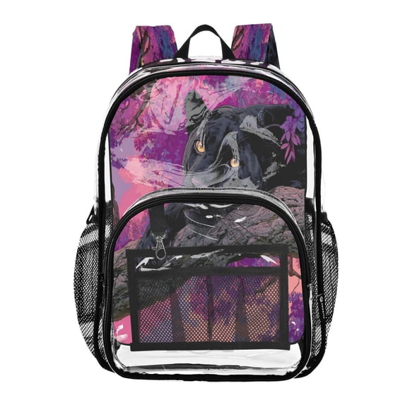 PVC Transparent Backpacks Clear Backpack for Travel and Outings Black Panther Pattern
