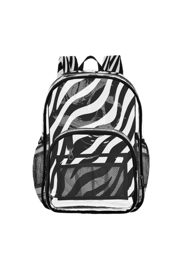 PVC Transparent Backpacks Clear Backpack for Travel and Outings Black Zebra Stripes Pattern