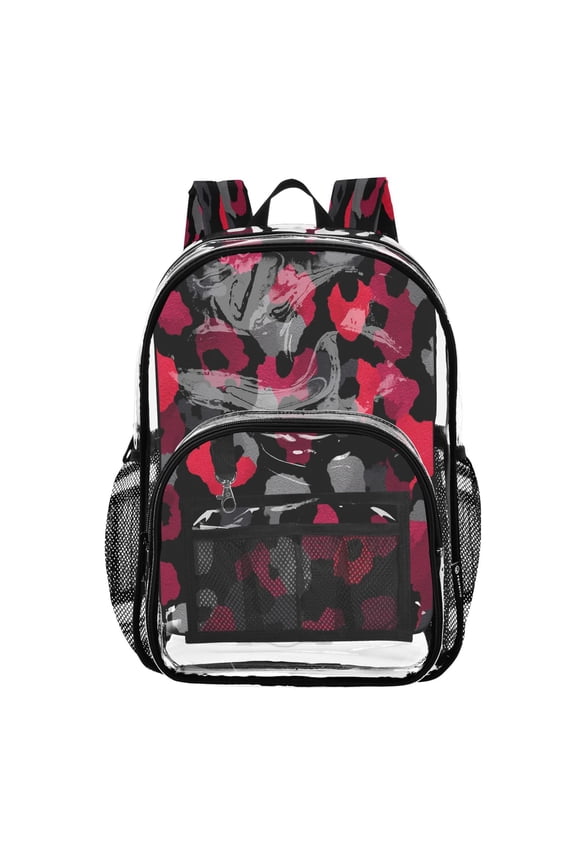 PVC Transparent Backpacks Clear Backpack for Travel and Outings Black and Red Leopard Print