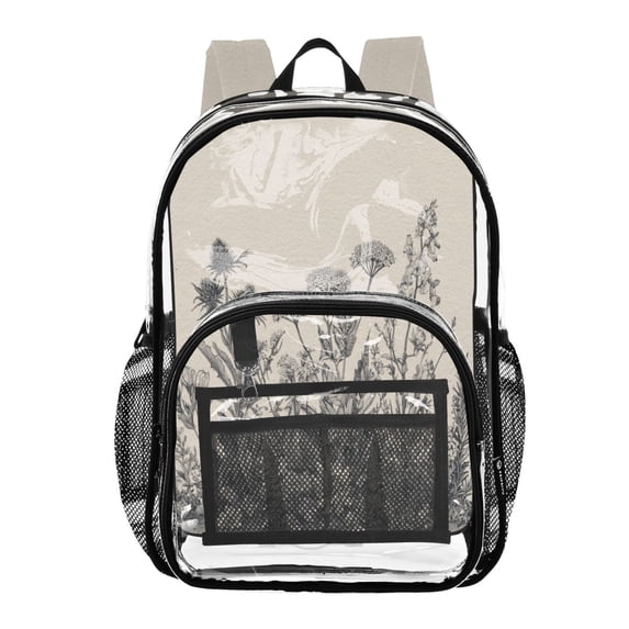 PVC Transparent Backpacks Clear Backpack for Travel and Outings Black and White Ink Drawing