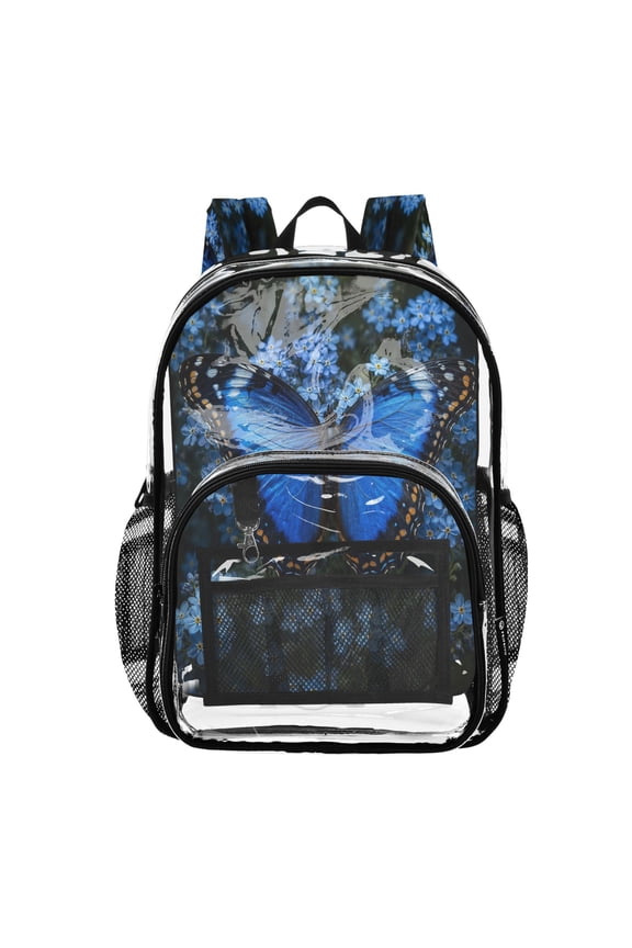 PVC Transparent Backpacks Clear Backpack for Travel and Outings Blue Morpho Butterfly