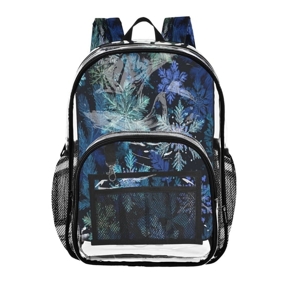 PVC Transparent Backpacks Clear Backpack for Travel and Outings Blue-purple Snowflakes