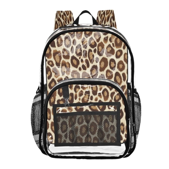 PVC Transparent Backpacks Clear Backpack for Travel and Outings Brown Leopard Print Pattern