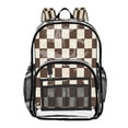 thumbnail image 1 of PVC Transparent Backpacks Clear Backpack for Travel and Outings Brown and Cream Checkered, 1 of 7