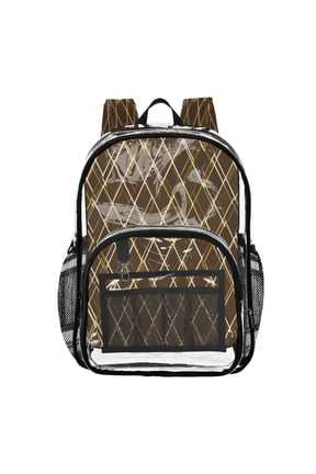 PVC Transparent Backpacks Clear Backpack for Travel and Outings Brown and Gold Argyle Pattern