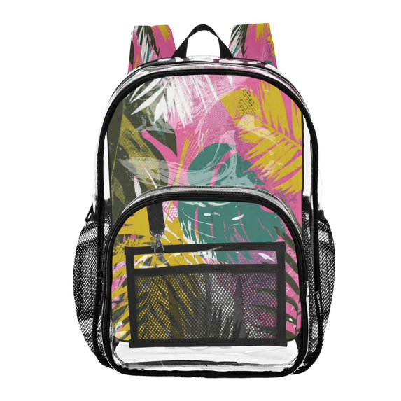 PVC Transparent Backpacks Clear Backpack for Travel and Outings Colorful Tropical Leaves