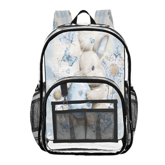 PVC Transparent Backpacks Clear Backpack for Travel and Outings Cute Bunny with Butterflies