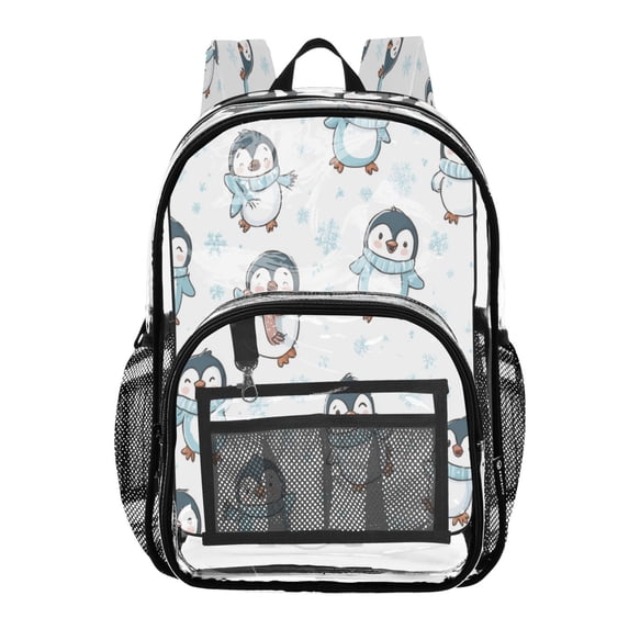 PVC Transparent Backpacks Clear Backpack for Travel and Outings Cute Cartoon Penguins