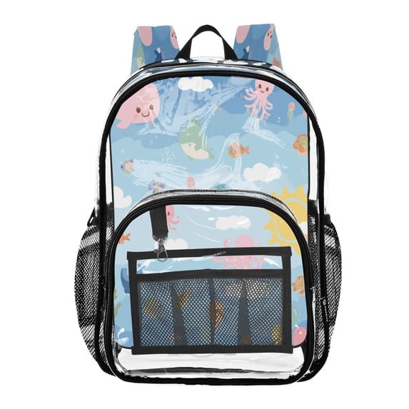 PVC Transparent Backpacks Clear Backpack for Travel and Outings Cute Cartoon Underwater Scene