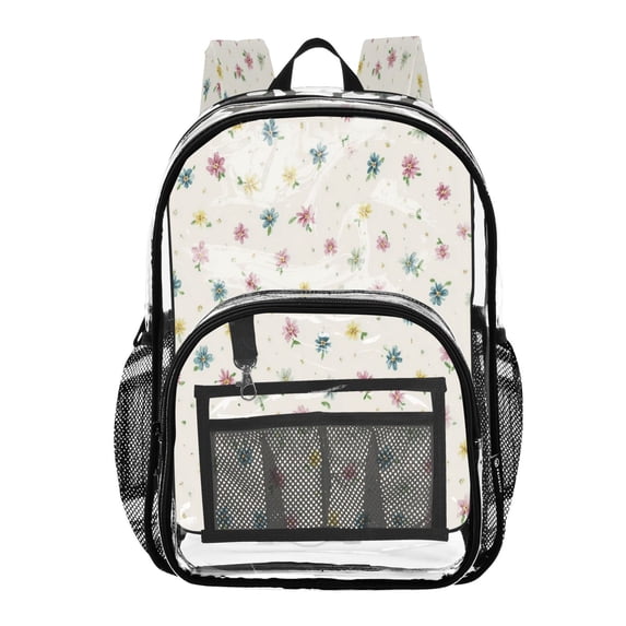 PVC Transparent Backpacks Clear Backpack for Travel and Outings Cute Pink and Blue Flowers