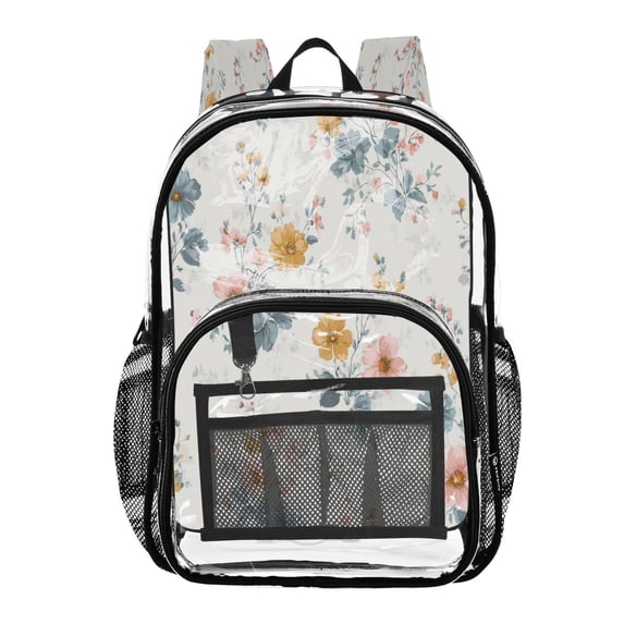 PVC Transparent Backpacks Clear Backpack for Travel and Outings Delicate Pastel Floral Pattern