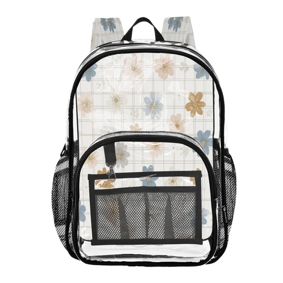 PVC Transparent Backpacks Clear Backpack for Travel and Outings Delicate Pastel Flowers Pattern