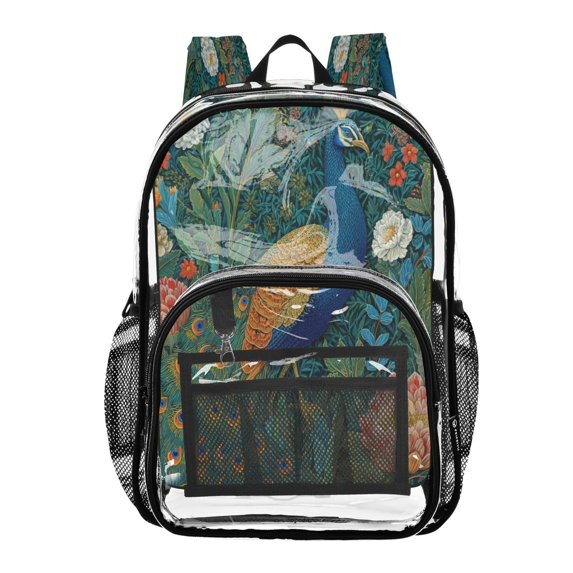 PVC Transparent Backpacks Clear Backpack for Travel and Outings Elegant Peacock