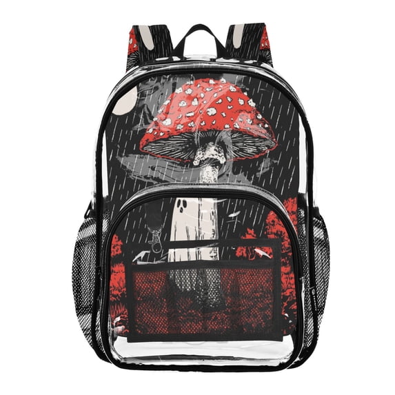 PVC Transparent Backpacks Clear Backpack for Travel and Outings Ghost Standing under A Mushroom
