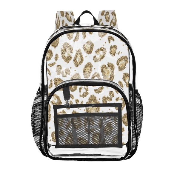 PVC Transparent Backpacks Clear Backpack for Travel and Outings Gold Leopard Print Pattern