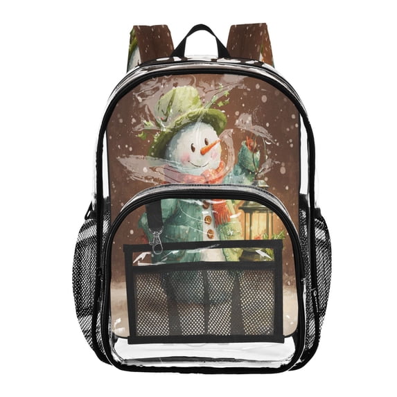 PVC Transparent Backpacks Clear Backpack for Travel and Outings Green-clad Snowman
