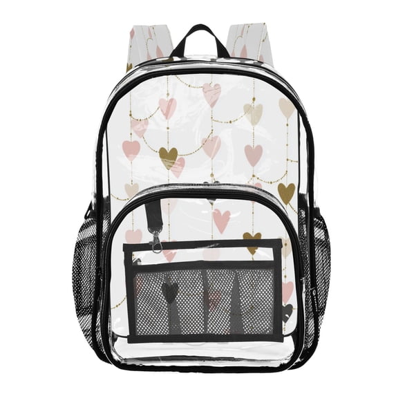PVC Transparent Backpacks Clear Backpack for Travel and Outings Hearts and String Garland