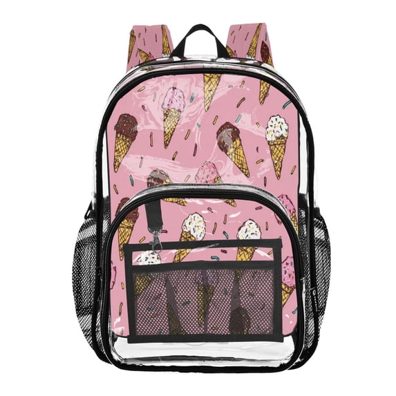 PVC Transparent Backpacks Clear Backpack for Travel and Outings Ice Cream Cones Pattern