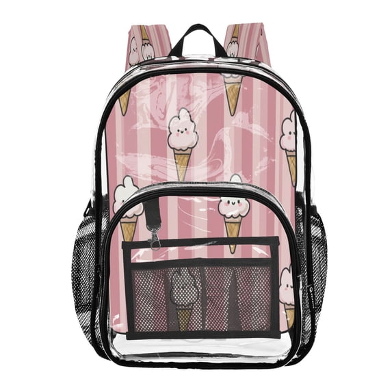 PVC Transparent Backpacks Clear Backpack for Travel and Outings Ice Cream Pattern with Striped