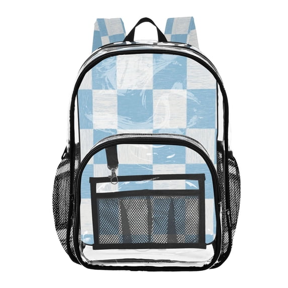 PVC Transparent Backpacks Clear Backpack for Travel and Outings Light Blue and White Checkered