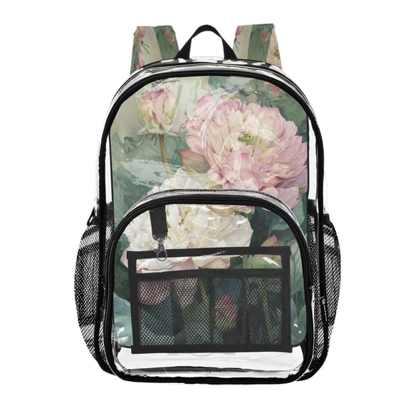 PVC Transparent Backpacks Clear Backpack for Travel and Outings Light Pink Lotus