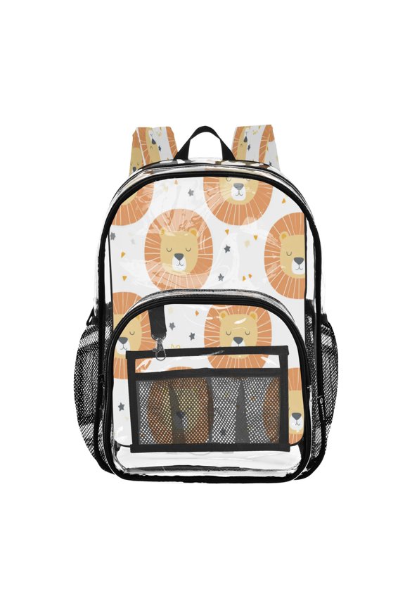PVC Transparent Backpacks Clear Backpack for Travel and Outings Lion Head and Stars