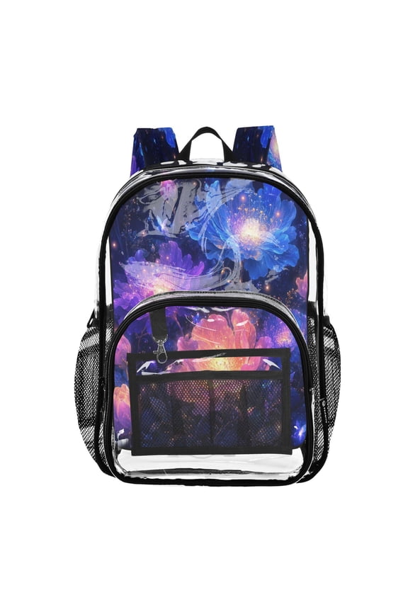PVC Transparent Backpacks Clear Backpack for Travel and Outings Luminous Fantasy Floral Pattern