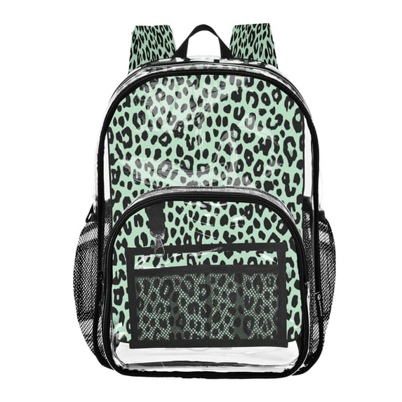 PVC Transparent Backpacks Clear Backpack for Travel and Outings Mint Green Leopard Print